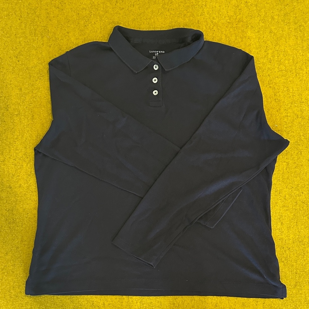 Lands' End Long Sleeve Polo - Navy Blue